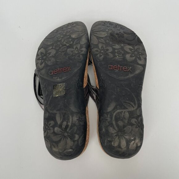 Aetrex Taylor Metallic Leather Cork Footbed Casual Thong Sandals Pewter Gray 6 - Picture 5 of 8